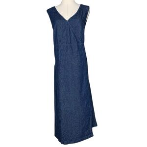 Style Studio Blue Denim V Neck Maxi Dress Waist Tie Retro Twee Boho Casual